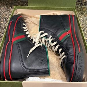 Gucci Black Sneakers with Red and Green  glamour glove calfskin 1977size 11